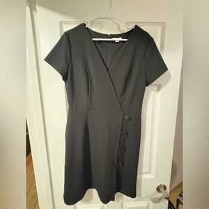 Cato Black Wrap Midi Dress with Button Accents